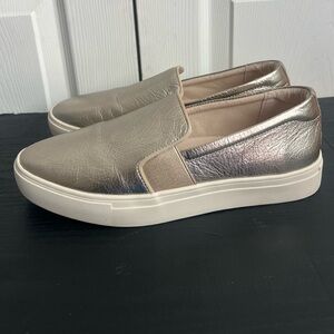 Birdies The Swift Slip-On Sneaker Women's 8 Gold Leather Comfort Casual